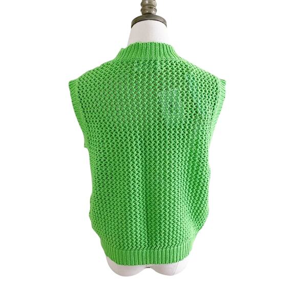 NWT Self Contrast Lime Green Open Knit Sweater Vest Women's Sz Medium Crew Neck - Picture 4 of 6
